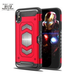 iPhone Xr 6.1in Metallic Plate Case Work with Magnetic Holder and Card Slot (Red)